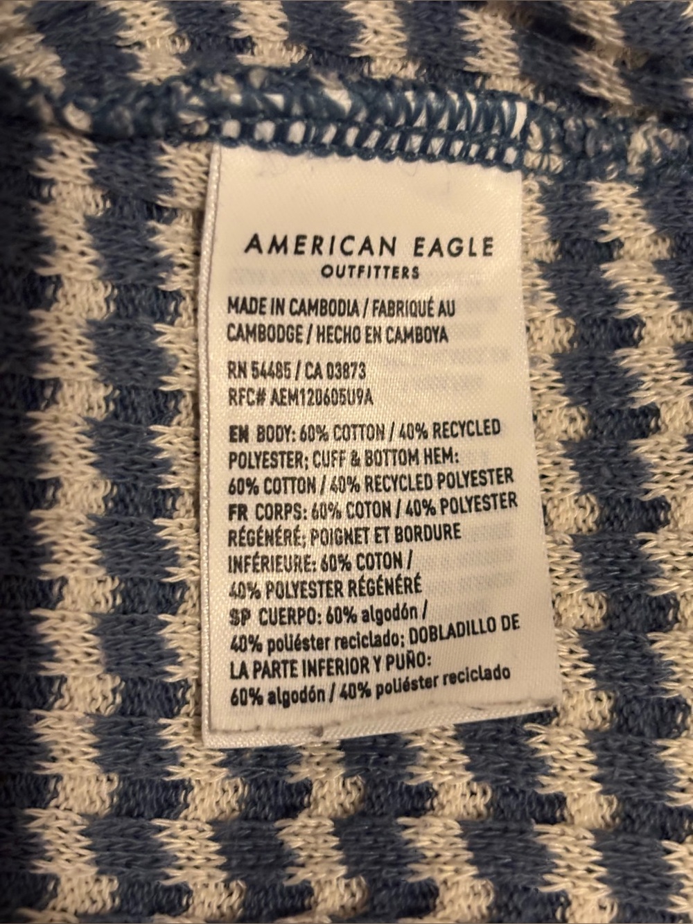 American Eagle Outfitters Navy & White Striped Waffle Crewneck Pullover, MEDUIM - Picture 14 of 16